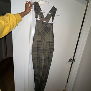 WeWoreWhat Taupe Plaid Overall Jumpsuit
